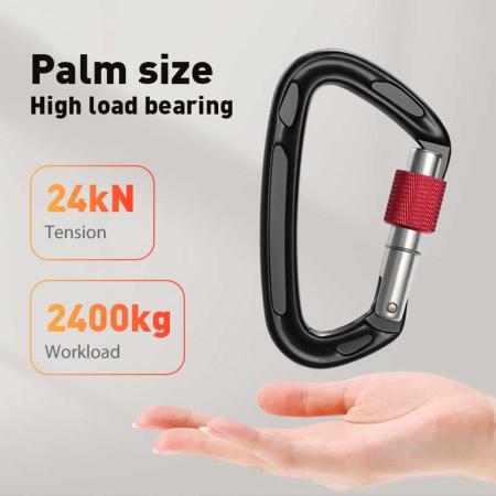 Wholesale 24KN Outdoor Custom Logo D-Shaped Climbing Snap Hook Aluminum Hooks 