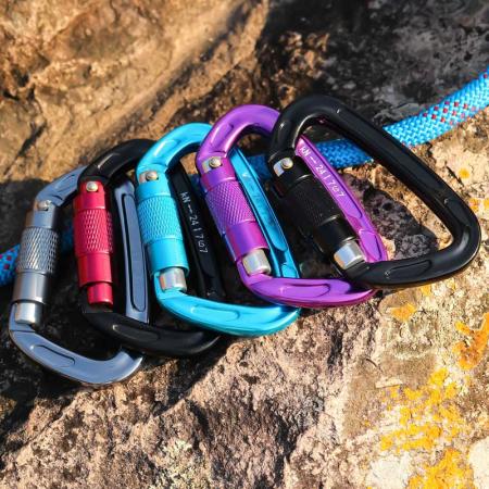 Wholesale 24KN Outdoor Carabiner Customized Logo and Color D Shape Climbing Snap Hook Avation Aluminum Carabiner