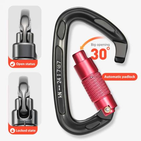 UIAA Certified 24KN Auto Locking Climbing Carabiner Clips,Twist Lock and Heavy Duty Carabiners for Rock Climbing 
