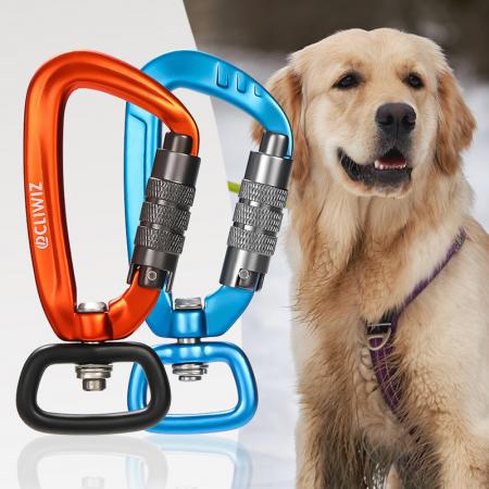 Good 4KN Black Auto Locking Aluminum Swivel Carabiner Snap Hook For Dog Leash 