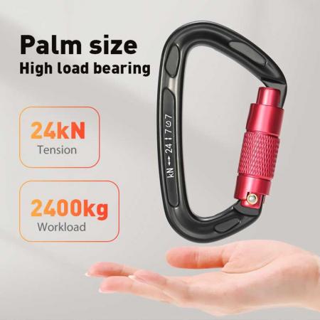 Wholesale 24KN Outdoor Carabiner Customized Logo and Color D Shape Climbing Snap Hook Avation Aluminum Carabiner 