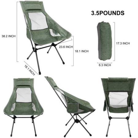 Camping Backpacking Chair High Back, 330 lbs Capacity, Lightweight Compact Portable Folding Chair for Hiking Travel Beach Picnic 