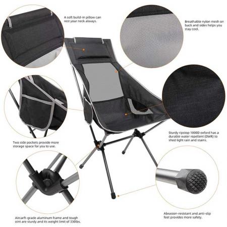 Ultralight High Back Camping Chair, Lightweight Folding Chairs with Headrest, Portable Compact for Outdoor Camp, Hiking, Picnic 