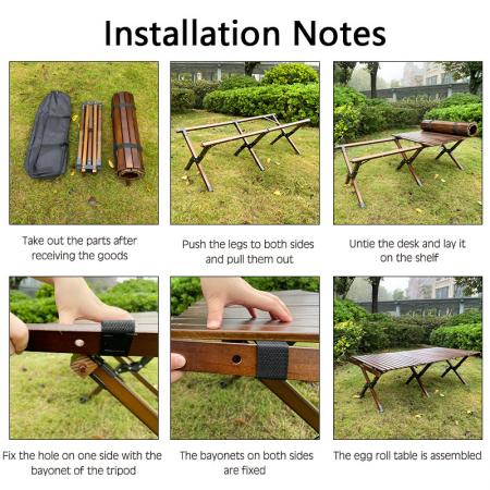 Outdoor Wood Table Wooden Folding Table Roll Camping Folding Picnic Table for Beach Fishing 