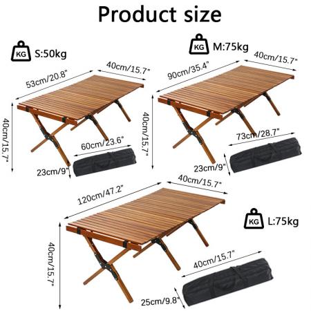 Outdoor Wood Table Wooden Folding Table Roll Camping Folding Picnic Table for Beach Fishing 