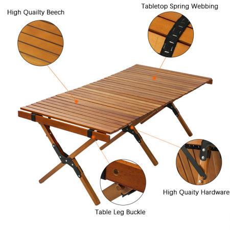 Outdoor Wooden Roll Top Camping Folding Picnic Table