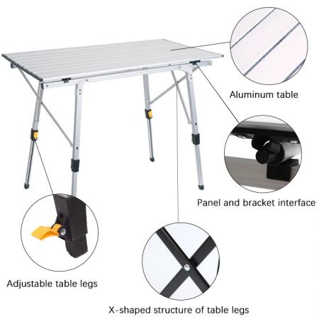 Portable Adjustable Table Adjustable Camping Table Height Adjustable Outdoor Table Portable Folding Lightweight Table for Picnic Beach Camping Party BBQ 