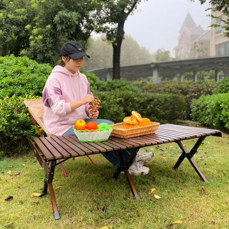 Outdoor Wooden Roll Top Camping Folding Picnic Table