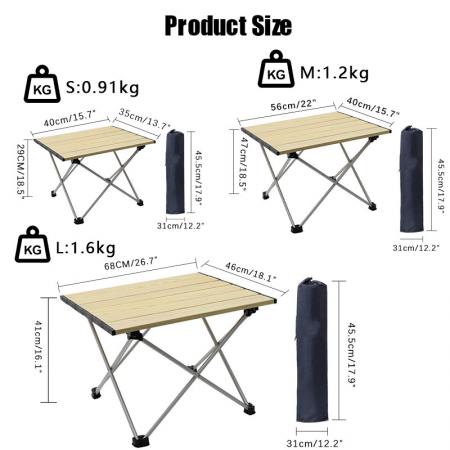 Portable Camping Side Tables with Aluminum Table Top: Hard-Topped Folding Table