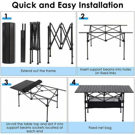 Large Camping Aluminum Roll Up Folding Cook Picnic Table 