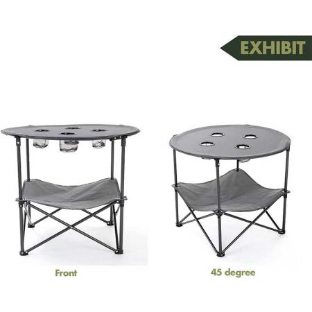 Folding Camp Table Heavy-Duty Portable Folding Table 4 Cup Round Carrying Case Steel Frame High-Grade 600D 