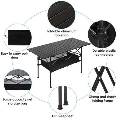 Large Camping Aluminum Roll Up Folding Cook Picnic Table 