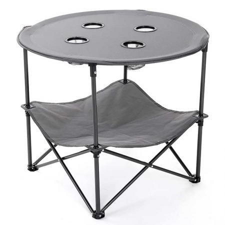 Folding Camp Table Heavy-Duty Portable Folding Table 4 Cup Round Carrying Case Steel Frame High-Grade 600D 
