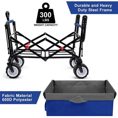Folding Wagon Cart 300 Pound Capacity Collapsible Utility Camping Grocery Canvas 