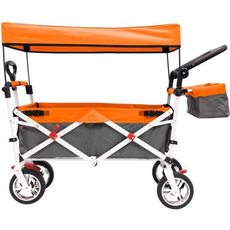 Heavy Duty Folding Outdoor Collapsible Utility Wagon Cart Push Cart with Brake Function Big Wheels and Canopy for Beach