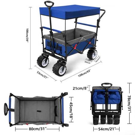 Folding Wagon Cart 300 Pound Capacity Collapsible Utility Camping Grocery Canvas 