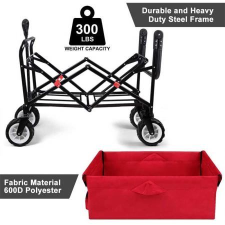 Folding Wagon Cart Collapsible Outdoor Utility Wagon Heavy Duty Beach Wagon with All-Terrain Wheel 