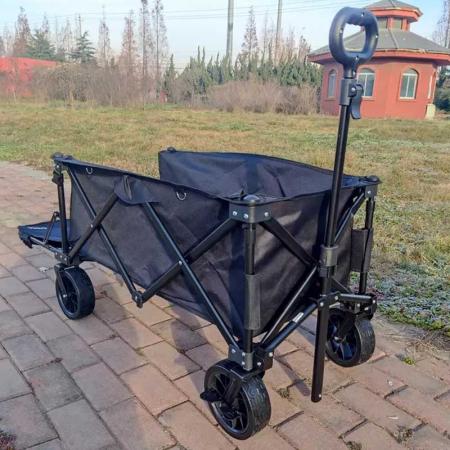 Folding Beach Wagon Hand Carts & Trolleys Collapsible Outdoor Utility Wagon with Folding Table and Drink Holders 