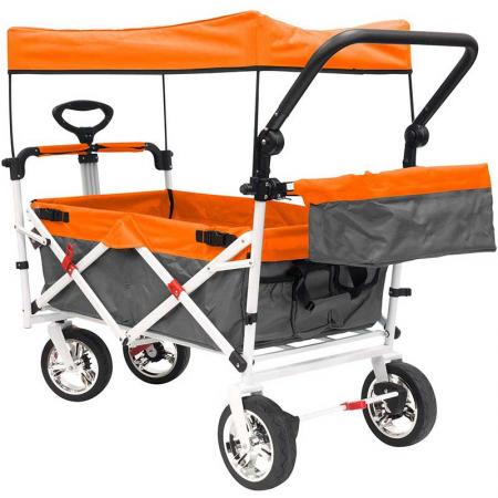 Heavy Duty Folding Outdoor Collapsible Utility Wagon Cart Push Cart with Brake Function Big Wheels and Canopy for Beach 
