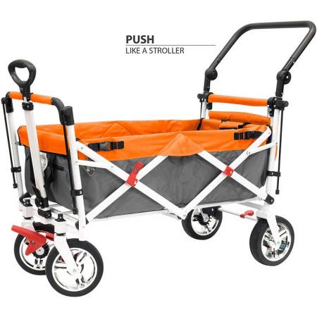 Heavy Duty Folding Outdoor Collapsible Utility Wagon Cart Push Cart with Brake Function Big Wheels and Canopy for Beach
