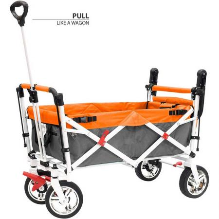 Heavy Duty Folding Outdoor Collapsible Utility Wagon Cart Push Cart with Brake Function Big Wheels and Canopy for Beach