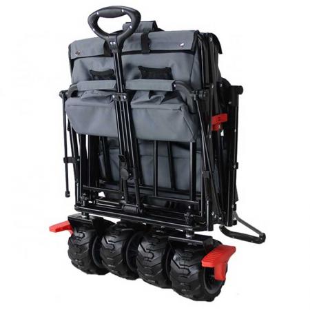 Collapsible Folding Outdoor Utility Wagon Patio Garden Cart with 2 Drink Holders and Wheels for Camping and Picnic 