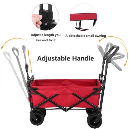 Folding Wagon Cart Collapsible Outdoor Utility Wagon Heavy Duty Beach Wagon with All-Terrain Wheel 