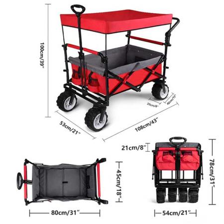 Folding Wagon Cart Collapsible Outdoor Utility Wagon Heavy Duty Beach Wagon with All-Terrain Wheel 