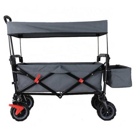 Collapsible Folding Outdoor Utility Wagon Patio Garden Cart with 2 Drink Holders and Wheels for Camping and Picnic 