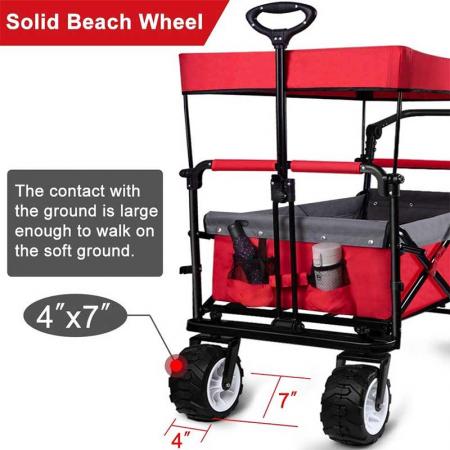 Folding Wagon Cart Collapsible Outdoor Utility Wagon Heavy Duty Beach Wagon with All-Terrain Wheel 