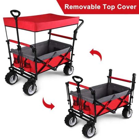 Folding Wagon Cart Collapsible Outdoor Utility Wagon Heavy Duty Beach Wagon with All-Terrain Wheel 