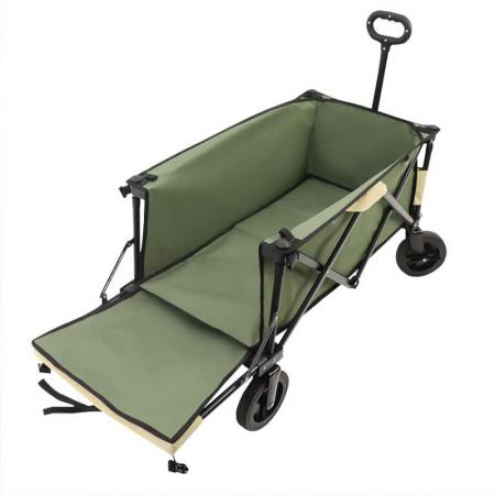 Folding Beach Wagon Hand Carts & Trolleys Collapsible Outdoor Utility Wagon with Folding Table and Drink Holders 