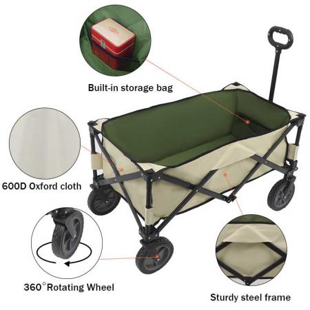 Garden Tool Collection - Collapsible Folding Outdoor Garden Utility Wagon with Cover Bag 