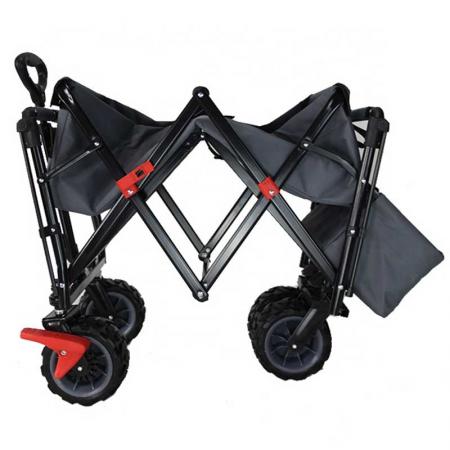 Collapsible Folding Outdoor Utility Wagon Patio Garden Cart with 2 Drink Holders and Wheels for Camping and Picnic 