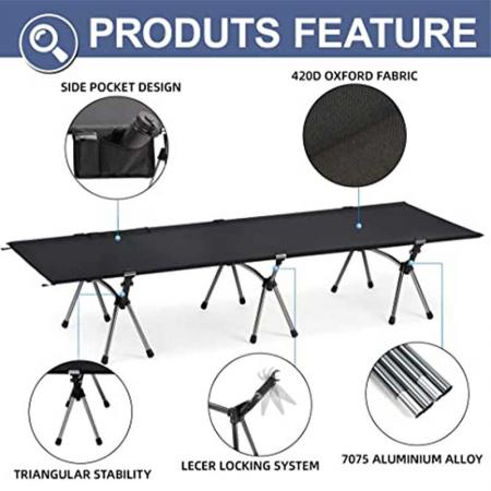 Hot Sales Camping Cot Portable Ultralight Folding Cot Comfortable Camping Bed with Carry Bag for Outdoor 