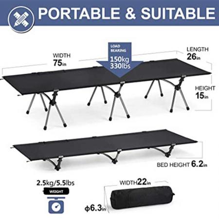 Hot Sales Camping Cot Portable Ultralight Folding Cot Comfortable Camping Bed with Carry Bag for Outdoor 