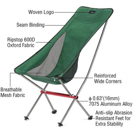 Aluminium Beach Chair Folding Camping High Back Lightweight Chair with Carry Bag for Outdoor Hiking Backpacking 