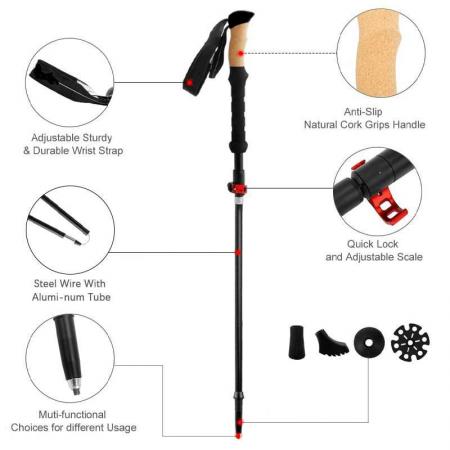 3K Carbon Ultra-light Retractable Outdoor Trekking Cane Hiking Equipment 