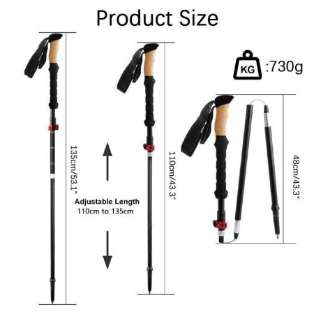 Wholesale 3K Carbon  Out Quick Lock Foldable Trekking Poles Cork Handle 