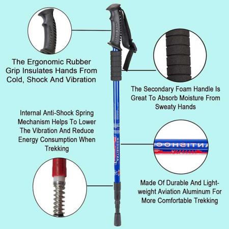 Walking Trekking Poles - 2 Pack with Antishock and Quick Lock System 