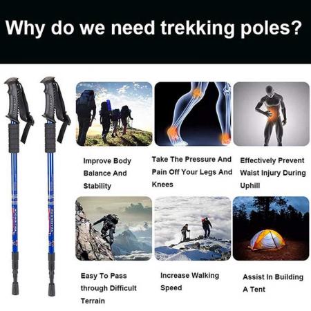Walking Trekking Poles - 2 Pack with Antishock and Quick Lock System