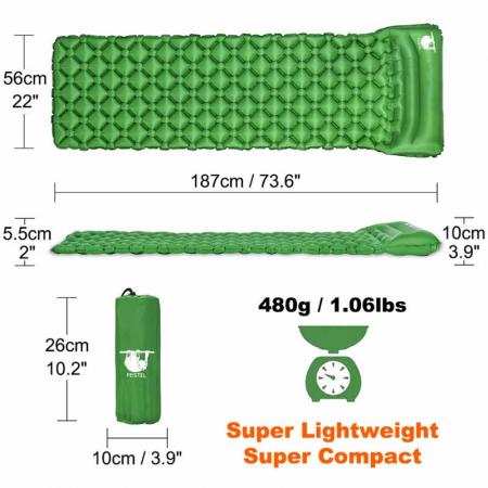 Custom Sleeping Pad Camping Mat Inflatable Air Mattress for Adults and Kids Lightweight Hiking Backpacking Outdoor 