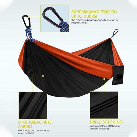 Foldable Hammock Camping Nylon Hammock with Tree Straps and Carabiners for Outdoor 