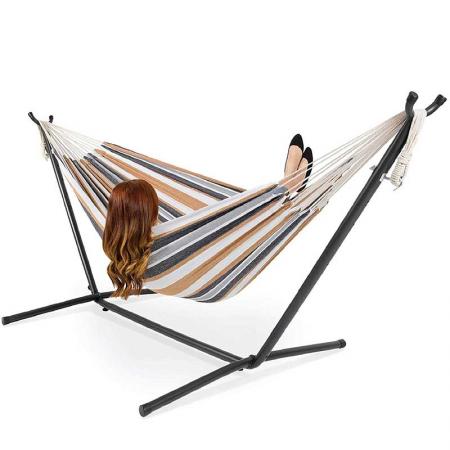 Swing Hammock Double Hammock with Space Saving Steel Stand Portable Nylon Hammock for Backpacking Travel 