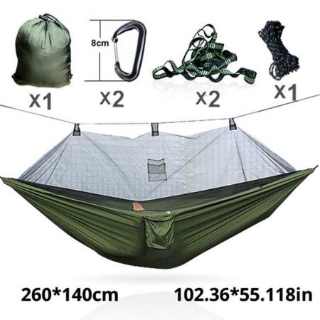 Camping Nylon Hammock Mosquito Net with Heavy Duty Tree Strap for Travel Backpacking Hiking Outdoor Activities 
