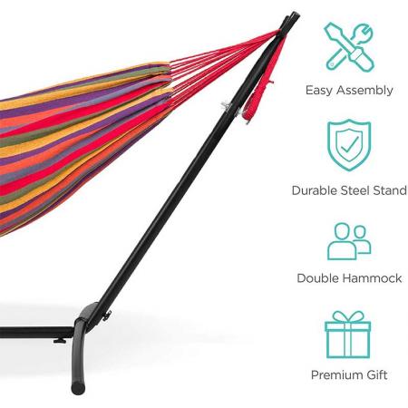 Swing Hammock Double Hammock with Space Saving Steel Stand Portable Nylon Hammock for Backpacking Travel 