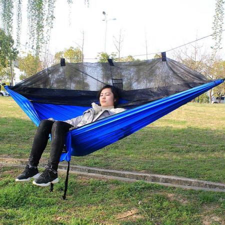 Camping Hammock with Mosquito Net and Heavy Duty Tree Strap for Travel Backpacking Hiking Outdoor Activities 