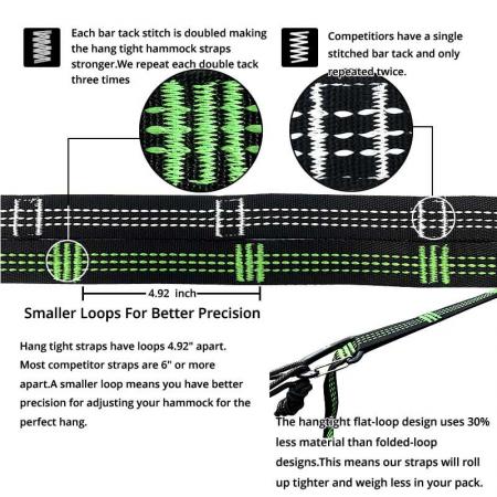 Amazon Hot Sales Factory Price Ultralight Hammock Straps 15+1 Loops for Camping Hammock Accessories 