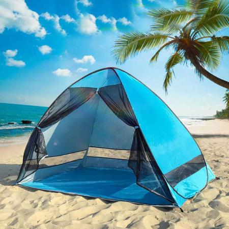 Easy Setup Beach Tent Anti-UV Beach Shade Shelter Beach Canopy Tent Sun Shade with3 Mesh Windows Fits 2-3 Person 