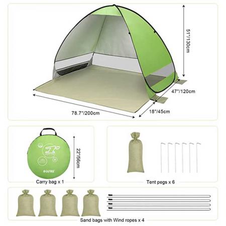 Pop Up Beach Tent for 1-3 Person Rated UPF 50+ for UV Sun Protection 